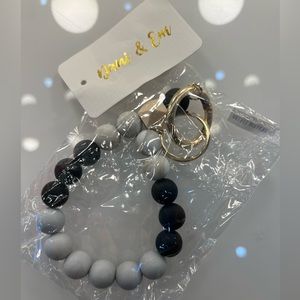 Cute Chic Blqck Marble Wooden Keyring Bracelet